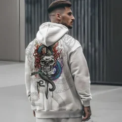 Men's Skeleton Snake Hoodie Hoodies Sweatshirt Punk Gothic Long Sleeve Hooded Party Holiday Streetwear Black White Print Front Pocket Spring & Fall Designer