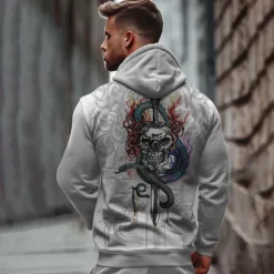 Men's Skeleton Snake Hoodie Hoodies Sweatshirt Punk Gothic Long Sleeve Hooded Party Holiday Streetwear Black White Print Front Pocket Spring & Fall Designer