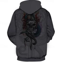 Men's Skeleton Snake Hoodie Hoodies Sweatshirt Punk Gothic Long Sleeve Hooded Party Holiday Streetwear Black White Print Front Pocket Spring & Fall Designer