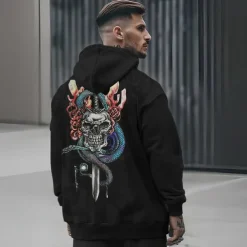 Men's Skeleton Snake Hoodie Hoodies Sweatshirt Punk Gothic Long Sleeve Hooded Party Holiday Streetwear Black White Print Front Pocket Spring & Fall Designer