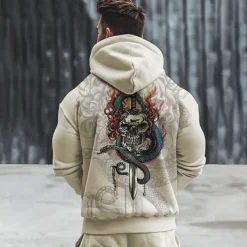 Men's Skeleton Snake Hoodie Hoodies Sweatshirt Punk Gothic Long Sleeve Hooded Party Holiday Streetwear Black White Print Front Pocket Spring & Fall Designer