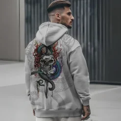 Men's Skeleton Snake Hoodie Hoodies Sweatshirt Punk Gothic Long Sleeve Hooded Party Holiday Streetwear Black White Print Front Pocket Spring & Fall Designer