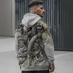 Men's Skeleton Snake Hoodie Hoodies Sweatshirt Punk Gothic Long Sleeve Hooded Party Holiday Streetwear White Khaki Print Front Pocket Spring & Fall Designer