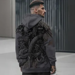 Men's Skeleton Snake Hoodie Hoodies Sweatshirt Punk Gothic Long Sleeve Hooded Party Holiday Streetwear White Khaki Print Front Pocket Spring & Fall Designer