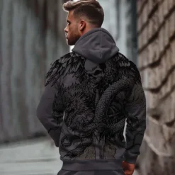 Men's Skeleton Snake Hoodie Hoodies Sweatshirt Punk Gothic Long Sleeve Hooded Party Holiday Streetwear White Khaki Print Front Pocket Spring & Fall Designer