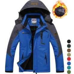 Men's Ski Jacket Gorpcore Softshell Fleece Jacket Waterproof Rain Jacket Winter Outdoor Thermal Warm Windproof Windbreaker Trench Coat Top Outerwear Skiing Camping Hiking Casual Denim Blue Red Green
