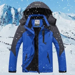 Men's Ski Jacket Gorpcore Softshell Fleece Jacket Waterproof Rain Jacket Winter Outdoor Thermal Warm Windproof Windbreaker Trench Coat Top Outerwear Skiing Camping Hiking Casual Denim Blue Red Green