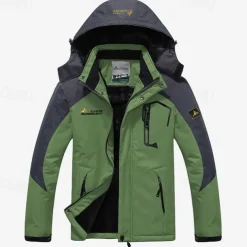 Men's Ski Jacket Gorpcore Softshell Fleece Jacket Waterproof Rain Jacket Winter Outdoor Thermal Warm Windproof Windbreaker Trench Coat Top Outerwear Skiing Camping Hiking Casual Denim Blue Red Green