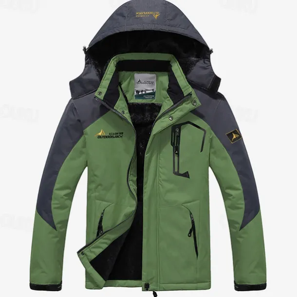 Men's Ski Jacket Gorpcore Softshell Fleece Jacket Waterproof Rain Jacket Winter Outdoor Thermal Warm Windproof Windbreaker Trench Coat Top Outerwear Skiing Camping Hiking Casual Denim Blue Red Green