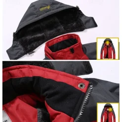 Men's Ski Jacket Gorpcore Softshell Fleece Jacket Waterproof Rain Jacket Winter Outdoor Thermal Warm Windproof Windbreaker Trench Coat Top Outerwear Skiing Camping Hiking Casual Denim Blue Red Green