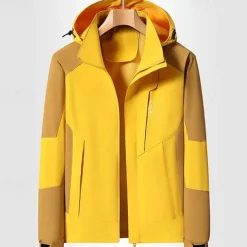 Men's Ski Jacket Outdoor Color Block Waterproof Windproof Hoodie Snow Coat Ski Coat Traveling Black Yellow Blue Khaki