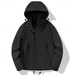 Men's Ski Jacket Outdoor Color Block Waterproof Windproof Hoodie Snow Coat Ski Coat Traveling Black Orange Khaki Light Green