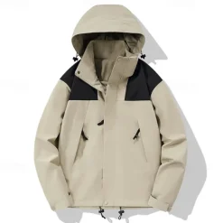 Men's Ski Jacket Outdoor Color Block Waterproof Windproof Hoodie Snow Coat Ski Coat Traveling Black Orange Khaki Light Green