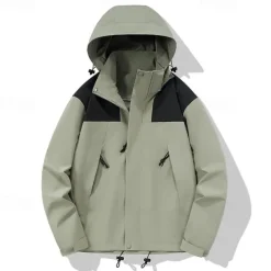 Men's Ski Jacket Outdoor Color Block Waterproof Windproof Hoodie Snow Coat Ski Coat Traveling Black Orange Khaki Light Green