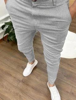 Men's Skinny Trousers Chinos Buttons Pocket Plain Comfort Formal Party Work Fashion Classic Style Black Blue Micro-elastic