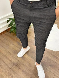 Men's Skinny Trousers Chinos Buttons Pocket Plain Comfort Formal Party Work Fashion Classic Style Black Blue Micro-elastic