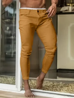 Men's Skinny Trousers Chinos Chino Pants Casual Pants Pocket Plain Comfort Soft Full Length Outdoor Daily Going out Fashion Streetwear Black White Micro-elastic