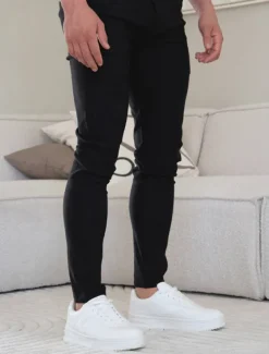 Men's Skinny Trousers Chinos Buttons Pocket Plain Comfort Formal Work Daily Fashion Classic Style Black Khaki Micro-elastic