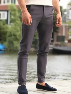 Men's Skinny Trousers Chinos Buttons Pocket Plain Comfort Formal Work Daily Fashion Classic Style Black Khaki Micro-elastic