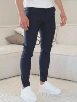 Men's Skinny Trousers Chinos Buttons Pocket Plain Comfort Formal Work Daily Fashion Classic Style Black Khaki Micro-elastic