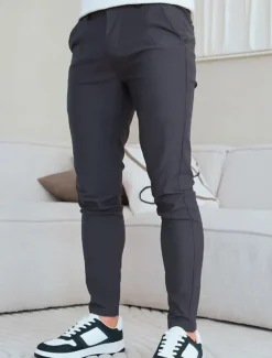 Men's Skinny Trousers Chinos Buttons Pocket Plain Comfort Formal Work Daily Fashion Classic Style Black Khaki Micro-elastic