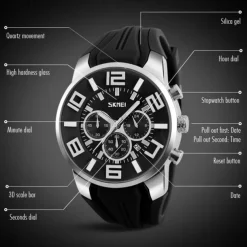Mens Skmei Stop Watch Luxury Watches Silicone Strap Casual Watches For Men Waterproof Quartz 9128 Clock