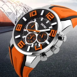 Mens Skmei Stop Watch Luxury Watches Silicone Strap Casual Watches For Men Waterproof Quartz 9128 Clock