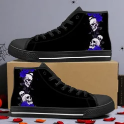 Men's Skull and Rose High-Top Canvas Sneakers – Gothic Punk Lace-Up Casual Shoes for Halloween, Parties and Everyday Fashion