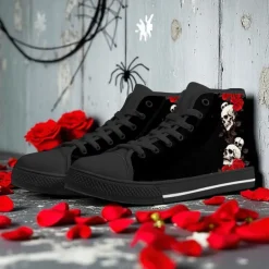 Men's Skull and Rose High-Top Canvas Sneakers – Gothic Punk Lace-Up Casual Shoes for Halloween, Parties and Everyday Fashion