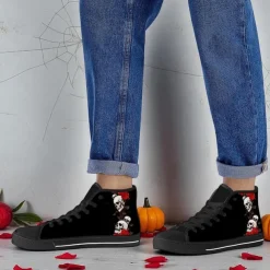 Men's Skull and Rose High-Top Canvas Sneakers – Gothic Punk Lace-Up Casual Shoes for Halloween, Parties and Everyday Fashion
