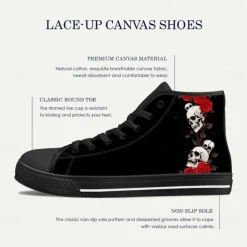 Men's Skull and Rose High-Top Canvas Sneakers – Gothic Punk Lace-Up Casual Shoes for Halloween, Parties and Everyday Fashion