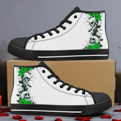 Men's Skull and Rose High-Top Canvas Sneakers – Gothic Punk Lace-Up Casual Shoes for Halloween, Parties and Everyday Fashion