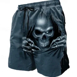 Men's Skull Death Halloween Costumes Swim Trunks Swim Shorts Board Shorts Mid Waist Dark Punk Gothic Style Holiday Streetwear Side Pockets Mesh Lining Elastic Drawstring Waist Designer Clothing