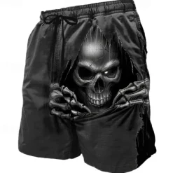 Men's Skull Death Halloween Costumes Swim Trunks Swim Shorts Board Shorts Mid Waist Dark Punk Gothic Style Holiday Streetwear Side Pockets Mesh Lining Elastic Drawstring Waist Designer Clothing