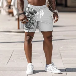 Men's Skull Eagle Snake Swim Trunks Swim Shorts Board Shorts Mid Waist Punk & Gothic Vacation Party Holiday with Mesh lining Elastic Waist 3D Print Designer Clothing Apparel