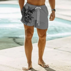 Men's Skull Eagle Snake Swim Trunks Swim Shorts Board Shorts Mid Waist Punk & Gothic Vacation Party Holiday with Mesh lining Elastic Waist 3D Print Designer Clothing Apparel