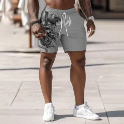 Men's Skull Eagle Snake Swim Trunks Swim Shorts Board Shorts Mid Waist Punk & Gothic Vacation Party Holiday with Mesh lining Elastic Waist 3D Print Designer Clothing Apparel