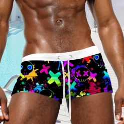 Men's Skull Geometric Pattern Neon Swim Trunks Swim Shorts Board Shorts Mid Waist Fashion Designer Surfing Holiday Beach Pocket Drawstring Elastic Waist Designer Clothing Apparel