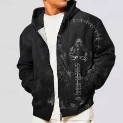 Men's Skull Ghost Graphic Prints Hoodie Hoodies Sweatshirt Streetwear Designer Long Sleeve Hooded Sports & Outdoor Daily Sports Black Dark Gray Zipper Print Spring & Fall Designer