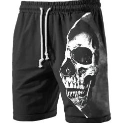 Men's Skull Graphic Prints Halloween Costumes Sweat Shorts Beach Shorts Terry Shorts Mid Waist Casual Athleisure Daily Holiday Streetwear Elastic Waist 3D Print Drawstring Designer Clothing Apparel