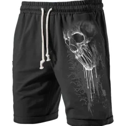 Men's Skull Graphic Prints Halloween Costumes Active Sweat Shorts Terry Shorts Mid Waist Fashion Streetwear Classic Style Sports Outdoor Casual Daily Elastic Waist Drawstring Print Designer Clothing