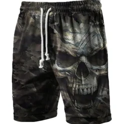 Men's Skull Graphic Prints Halloween Costumes Active Sweat Shorts Terry Shorts Mid Waist Fashion Streetwear Classic Style Sports Outdoor Casual Daily Elastic Waist Drawstring Print Designer Clothing
