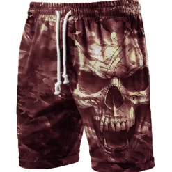 Men's Skull Graphic Prints Halloween Costumes Active Sweat Shorts Terry Shorts Mid Waist Fashion Streetwear Classic Style Sports Outdoor Casual Daily Elastic Waist Drawstring Print Designer Clothing