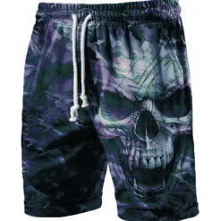 Men's Skull Graphic Prints Halloween Costumes Active Sweat Shorts Terry Shorts Mid Waist Fashion Streetwear Classic Style Sports Outdoor Casual Daily Elastic Waist Drawstring Print Designer Clothing