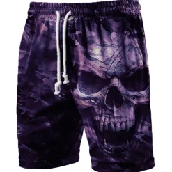 Men's Skull Graphic Prints Halloween Costumes Active Sweat Shorts Terry Shorts Mid Waist Fashion Streetwear Classic Style Sports Outdoor Casual Daily Elastic Waist Drawstring Print Designer Clothing