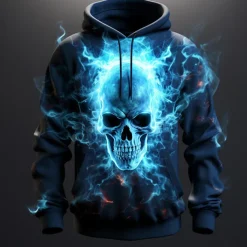 Men's Skull Graphic Prints Flame Hoodie Hoodies Sweatshirt Daily Classic Long Sleeve Hooded Holiday Going out Streetwear Red Royal Blue Print Spring & Fall Designer
