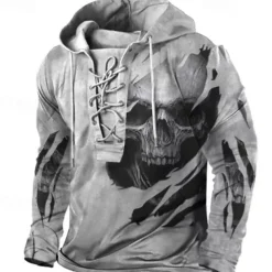 Men's Skull Graphic Prints Hoodie Hoodies Sweatshirt Streetwear Designer Long Sleeve Hooded Casual Daily Sports Gray Lace up Print Spring & Fall Designer