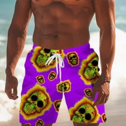 Men's Skull Halloween Costumes Swim Trunks Swim Shorts Board Shorts Mid Waist Fashion Streetwear Designer Casual Daily Holiday Pocket Elastic Waist 3D Print Designer Clothing Apparel