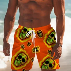 Men's Skull Halloween Costumes Swim Trunks Swim Shorts Board Shorts Mid Waist Fashion Streetwear Designer Casual Daily Holiday Pocket Elastic Waist 3D Print Designer Clothing Apparel