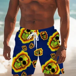 Men's Skull Halloween Costumes Swim Trunks Swim Shorts Board Shorts Mid Waist Fashion Streetwear Designer Casual Daily Holiday Pocket Elastic Waist 3D Print Designer Clothing Apparel